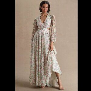 NWT Mac Duggal Sequined Floral Print Cut Out Lace Up Gown Size 6